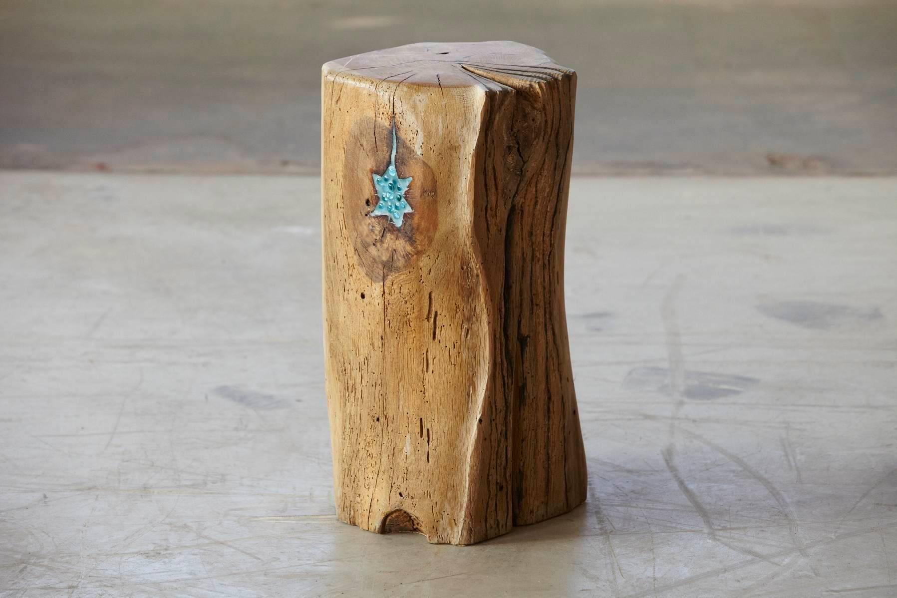Contemporary Stern, Stool by Hanni Dietrich - Carved Oak Stool with Resin Inlay For Sale