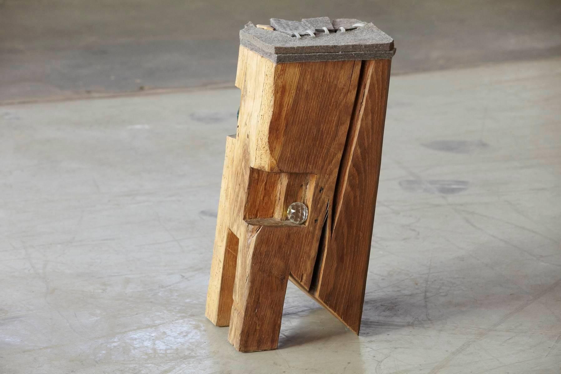 German Filz - Stool by Hanni Dietrich - Carved Oak with Felt and Glass For Sale