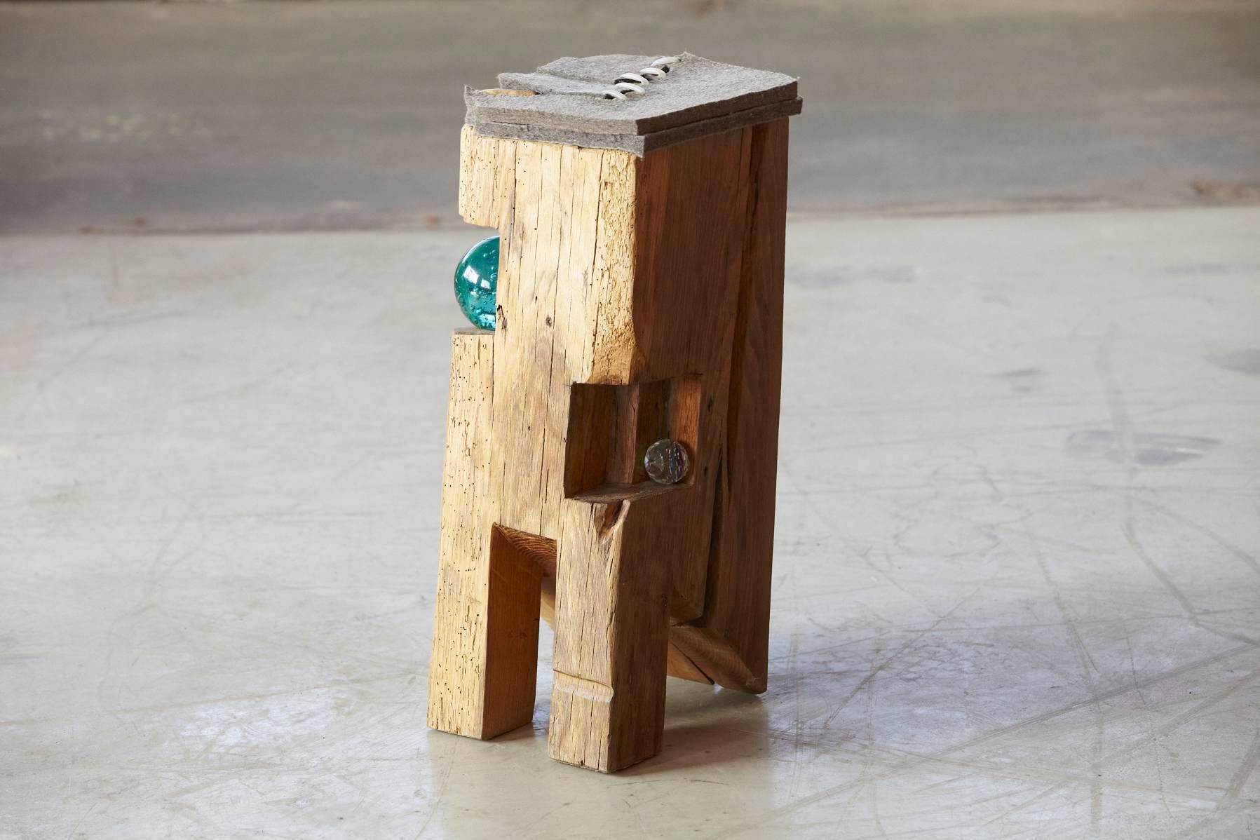 Organic Modern Filz - Stool by Hanni Dietrich - Carved Oak with Felt and Glass For Sale