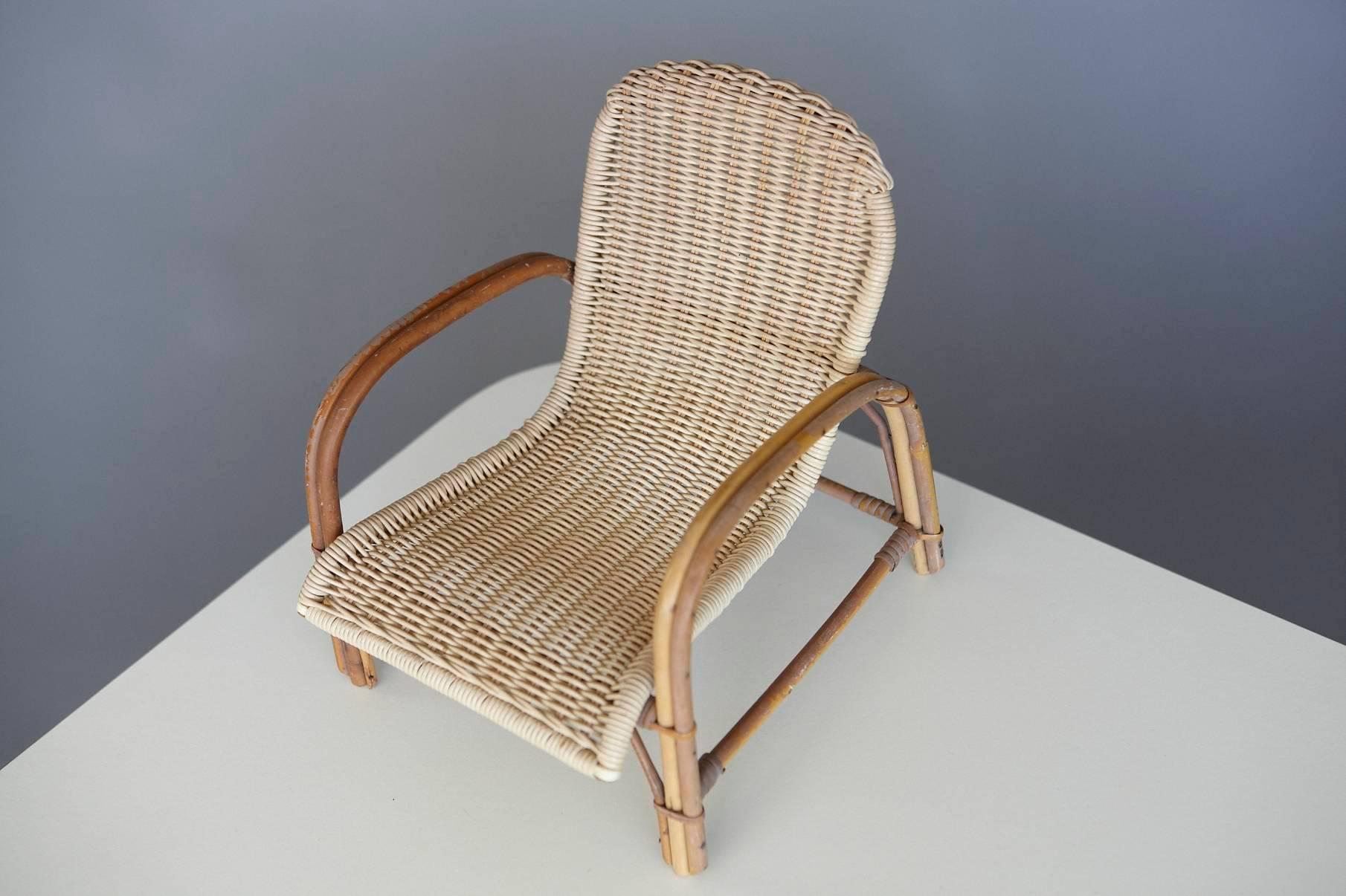 Mid-Century Modern Wicker Lounge Chair Miniature Model
