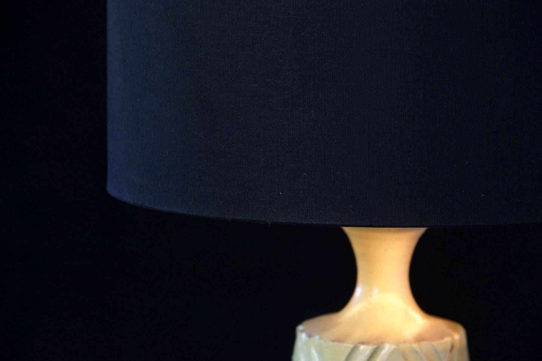 Late 20th Century Yellow Ceramic Lamp with Decorative Elements by Robert Maxwell and New Shade For Sale
