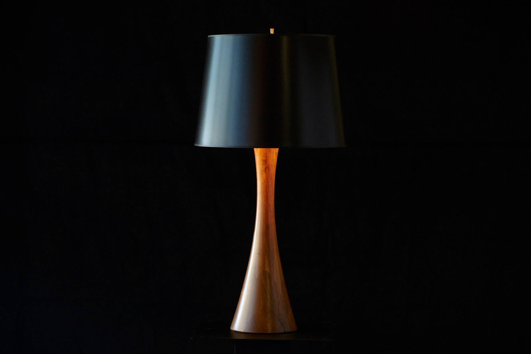 Mid-Century Modern Concave Teak Table Lamp with Black Shade, 1960s