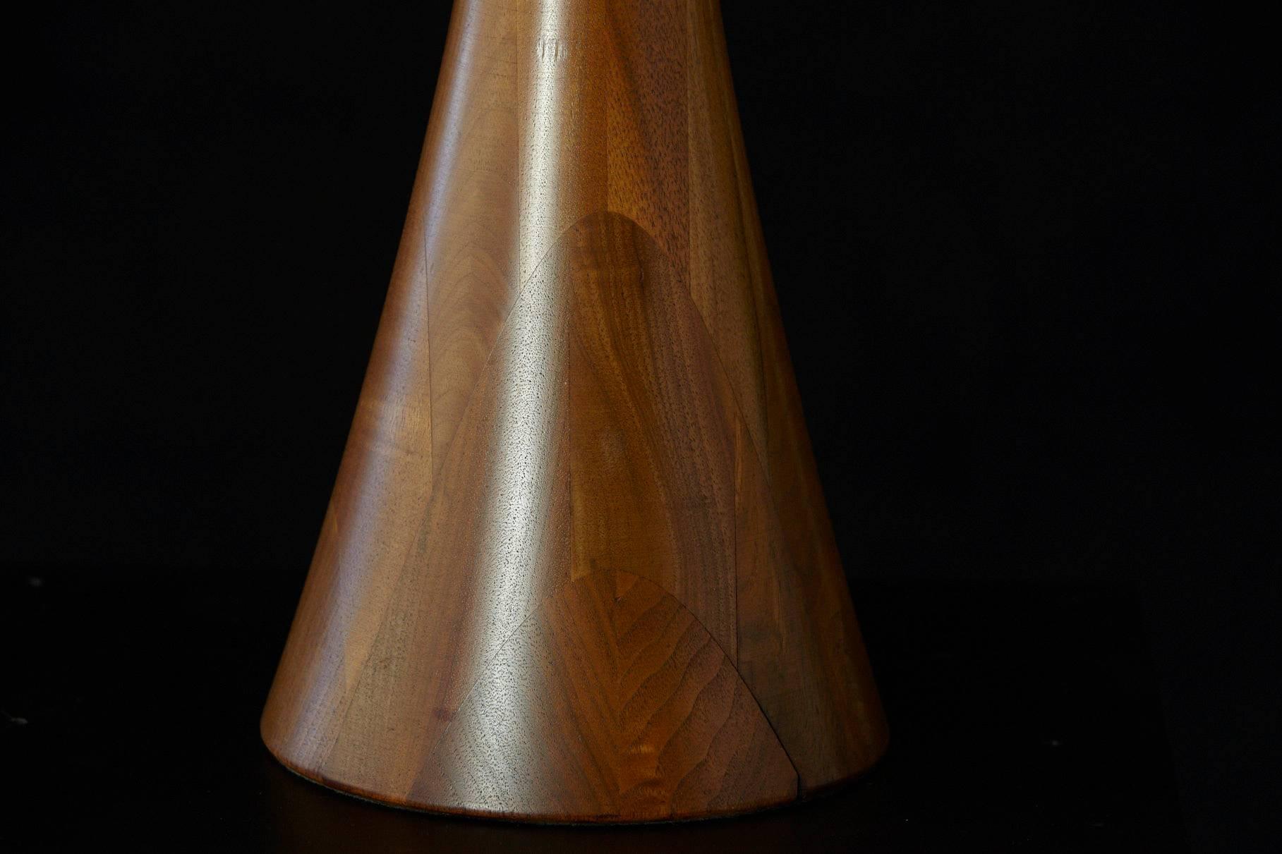 Concave Teak Table Lamp with Black Shade, 1960s 1