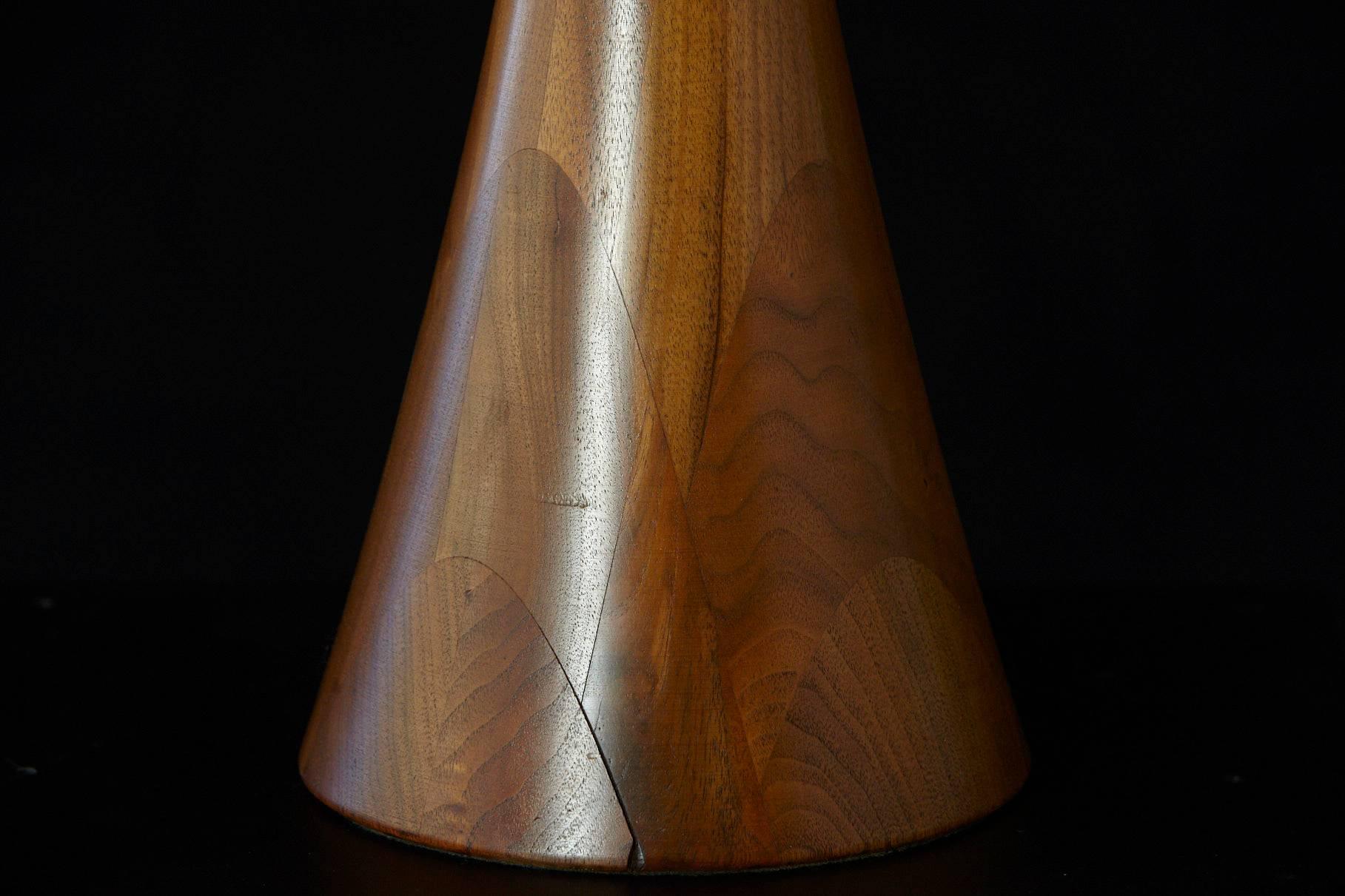 Concave Teak Table Lamp with Black Shade, 1960s 2