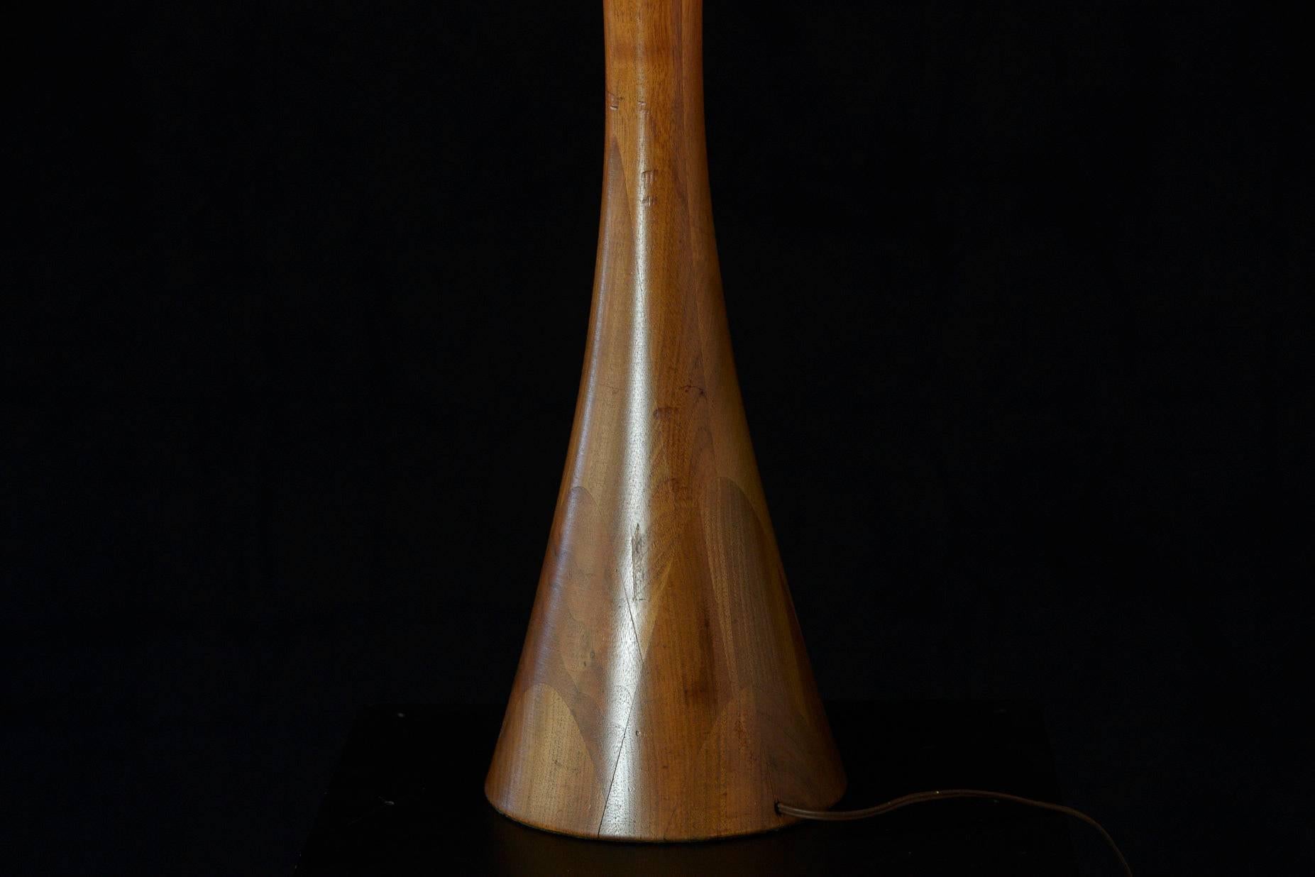 Mid-20th Century Concave Teak Table Lamp with Black Shade, 1960s