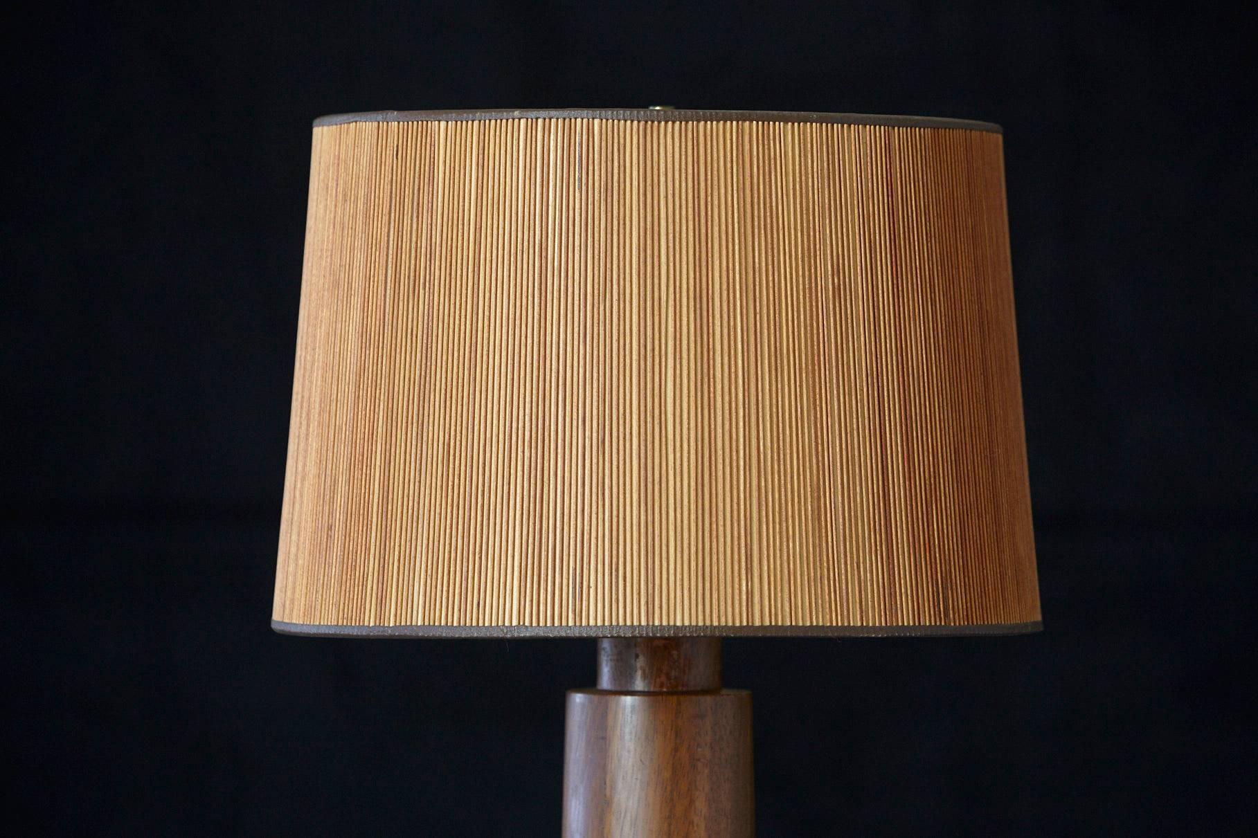 Mid-Century Modern Large Solid Teak Table Lamp with Japanese Inspired Wood Shade