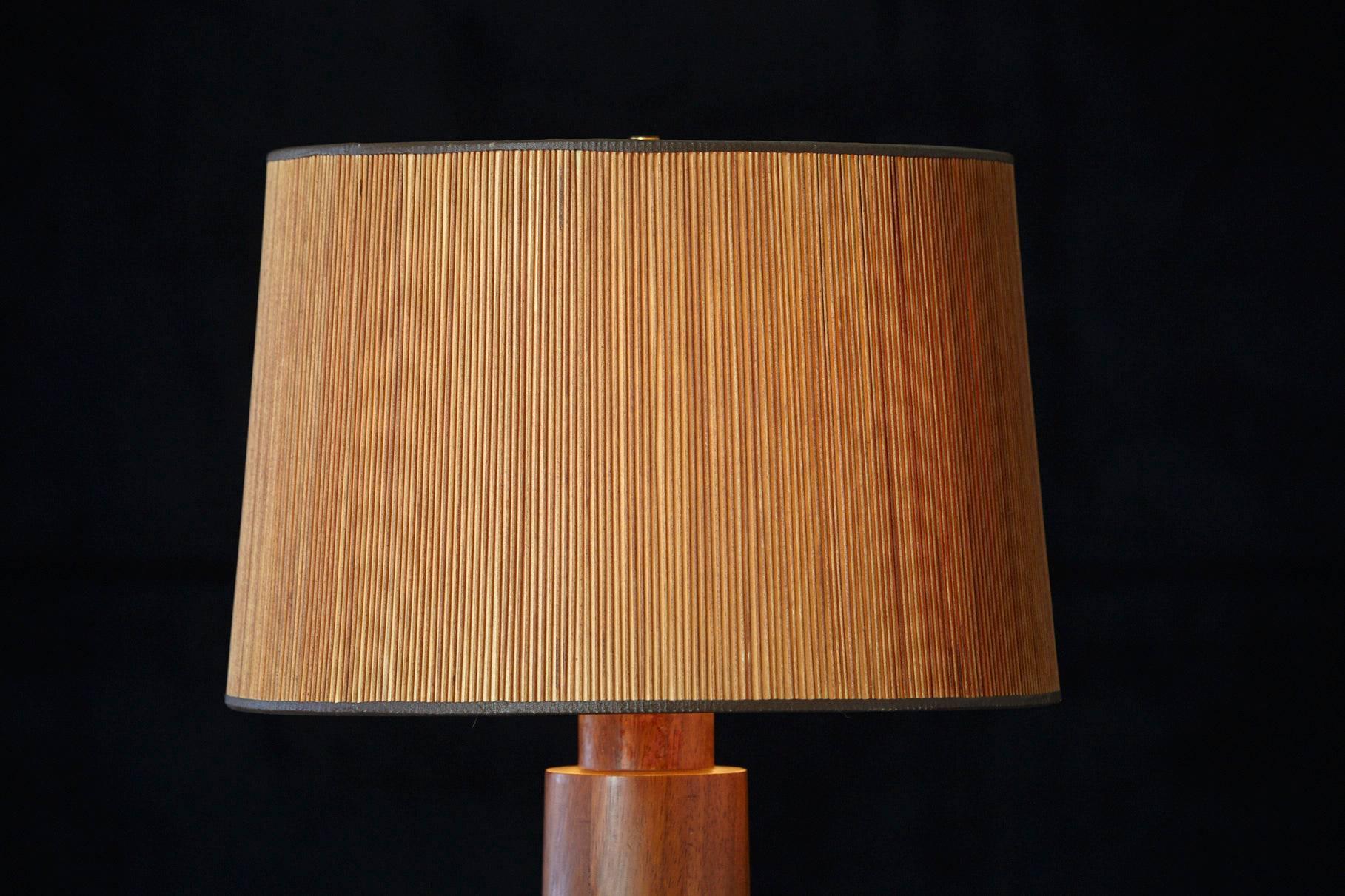 American Large Solid Teak Table Lamp with Japanese Inspired Wood Shade