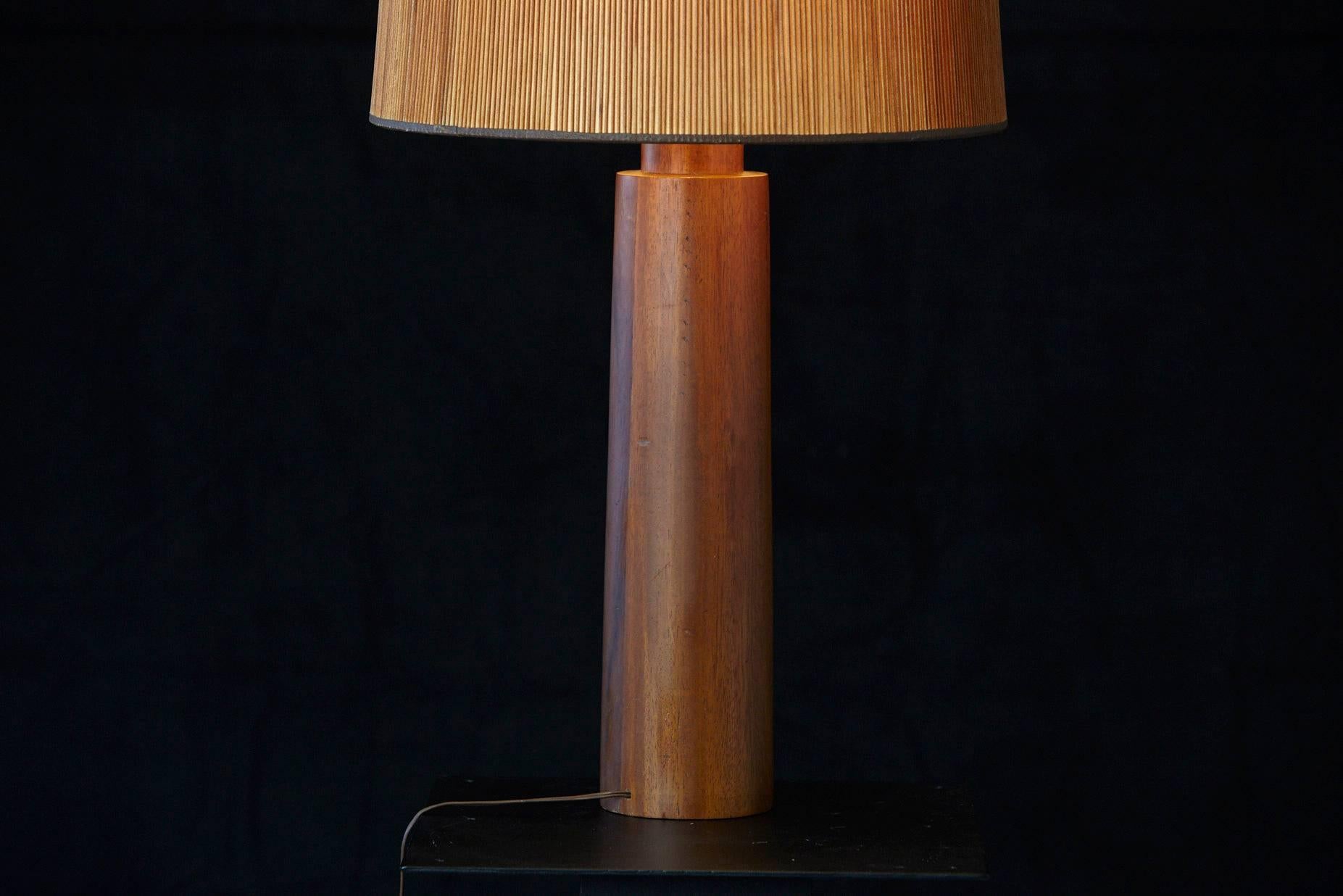 Mid-20th Century Large Solid Teak Table Lamp with Japanese Inspired Wood Shade