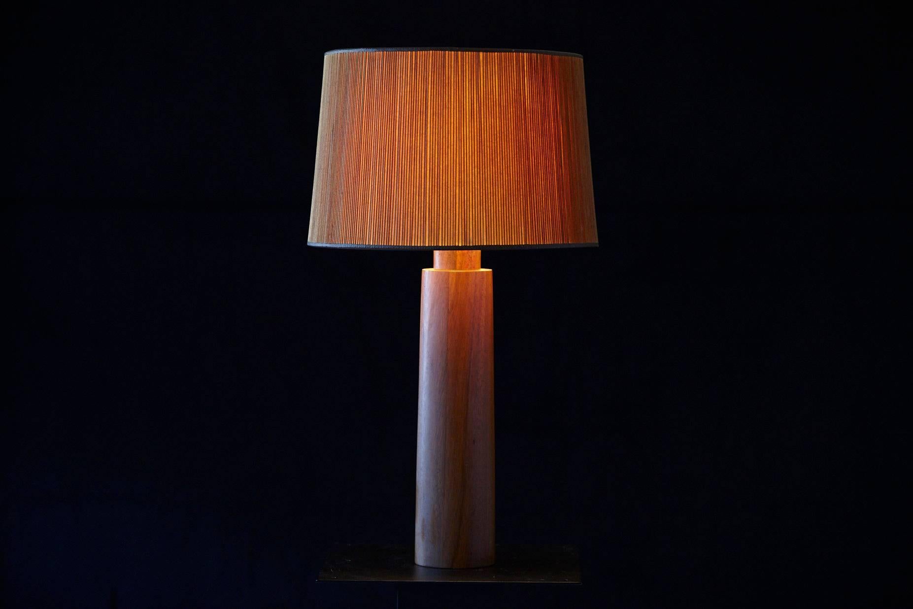 Large Solid Teak Table Lamp with Japanese Inspired Wood Shade 1