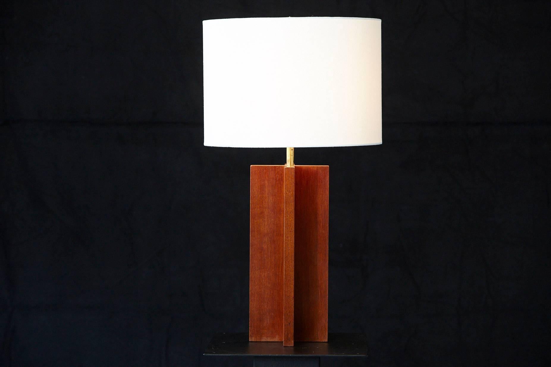American Mid Century Modern Solid Oak Table Lamp, 1960s For Sale