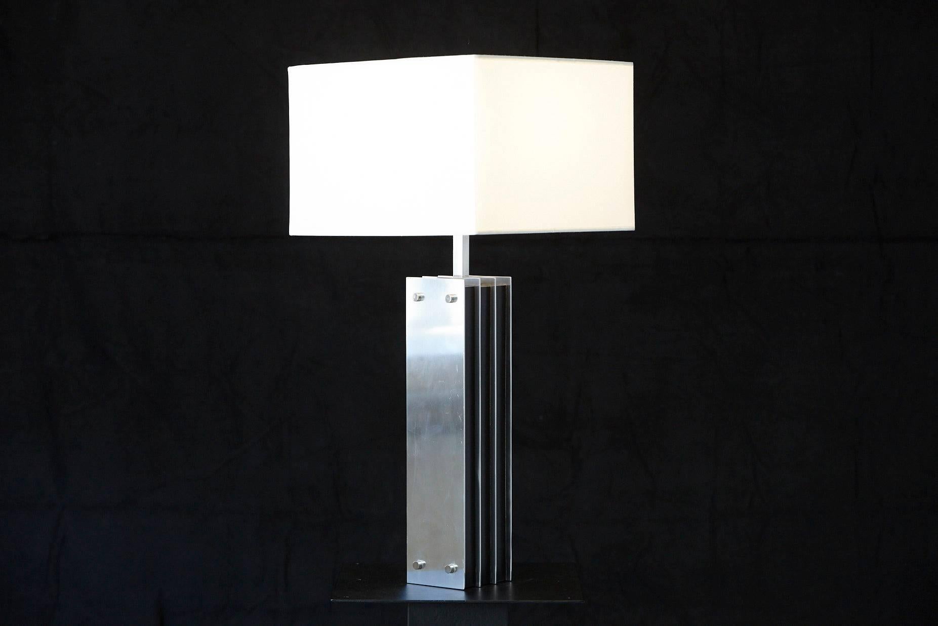 American Polished Aluminum and Black Wood Tall Table Lamp