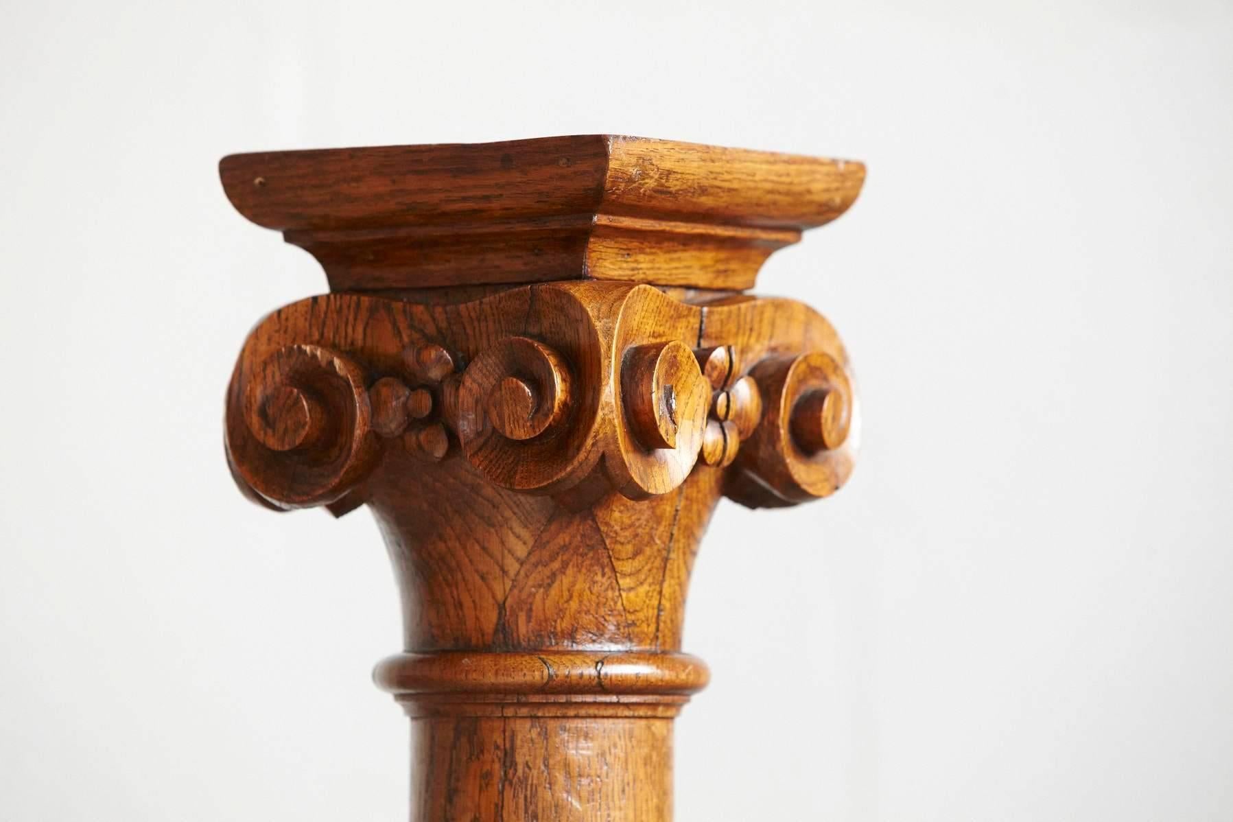 Greek Revival 19th Century Oak Corinthian Style Column or Pedestal