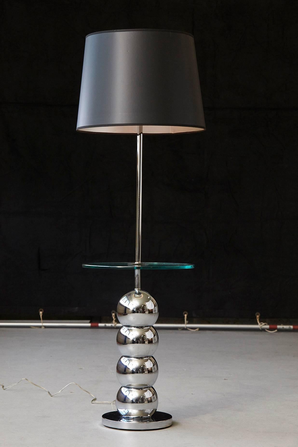 George Kovacs Stacked Chrome Ball Floor Lamp with Integrated Glass Table In Good Condition In Pau, FR