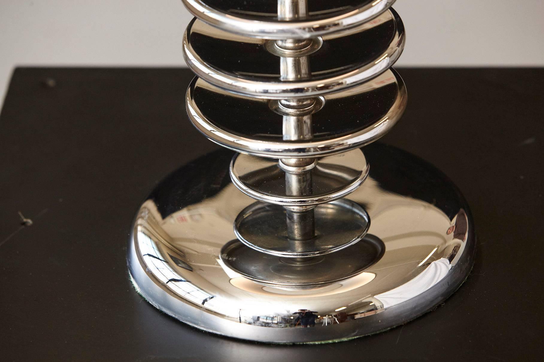 Mid-20th Century Stacked Chrome Disc Table Lamp with Black Shade