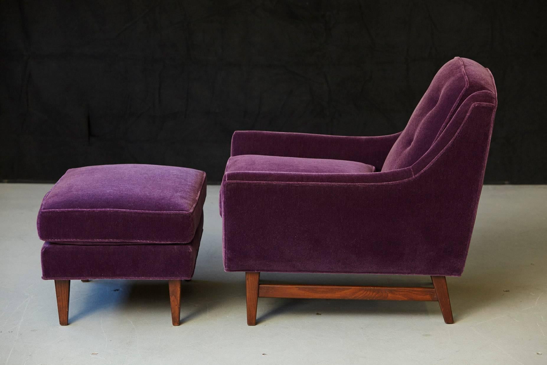 Mid-Century Modern Adrian Pearsall Lounge Chair and Ottoman in Purple Mohair