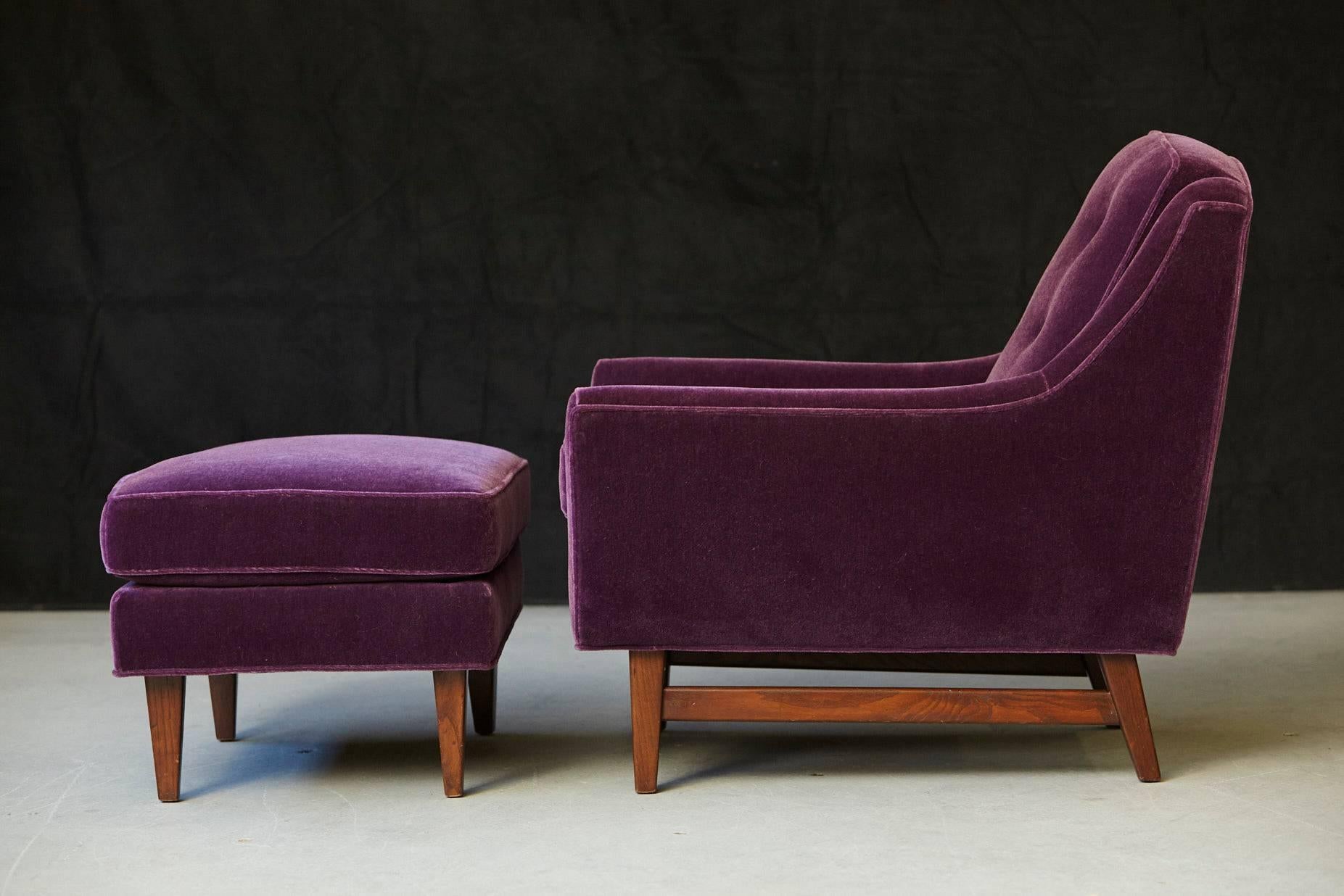 American Adrian Pearsall Lounge Chair and Ottoman in Purple Mohair