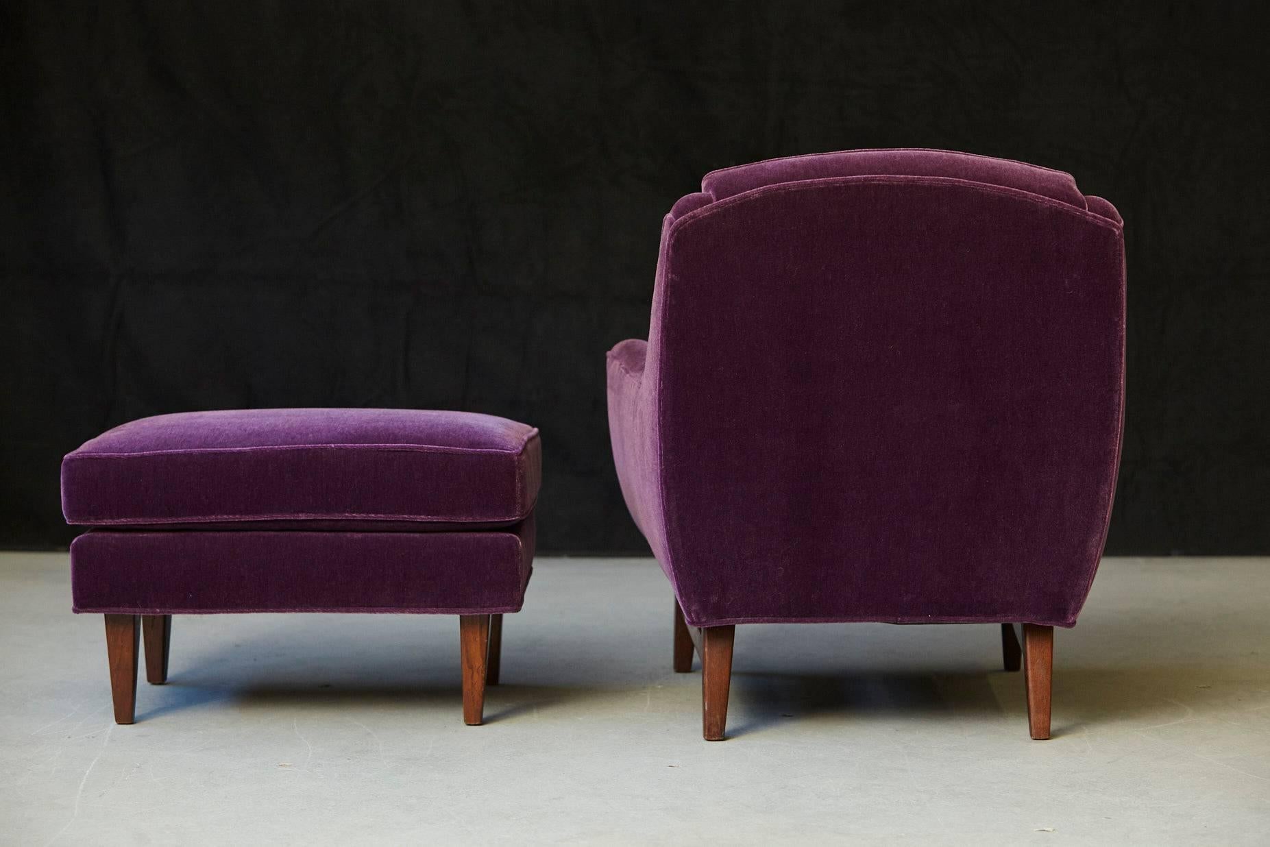 Mid-20th Century Adrian Pearsall Lounge Chair and Ottoman in Purple Mohair