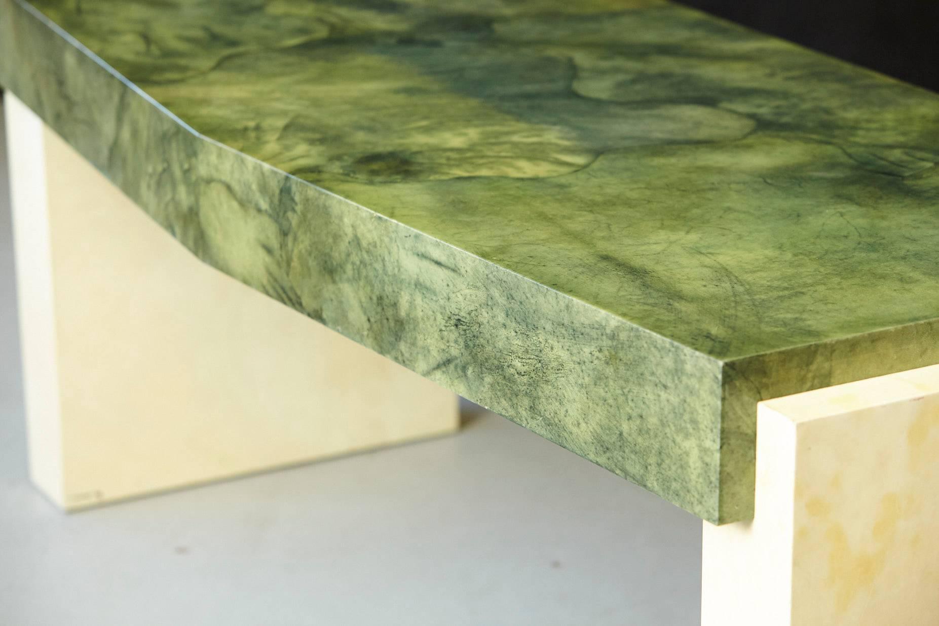 Custom Ordered Karl Springer Marbleized Emerald Green Lacquered Goatskin Desk In Good Condition For Sale In Pau, FR