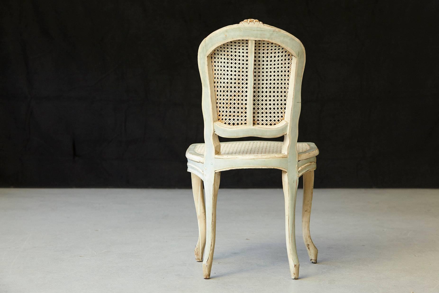 19th Century French Paint Decorated Caned Vanity Chair in the Style of Louis XV 1