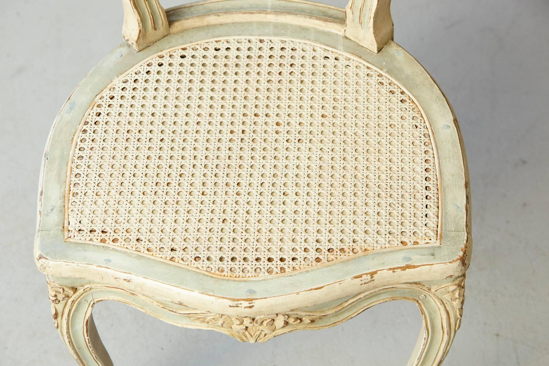 19th Century French Paint Decorated Caned Vanity Chair in the Style of Louis XV 4