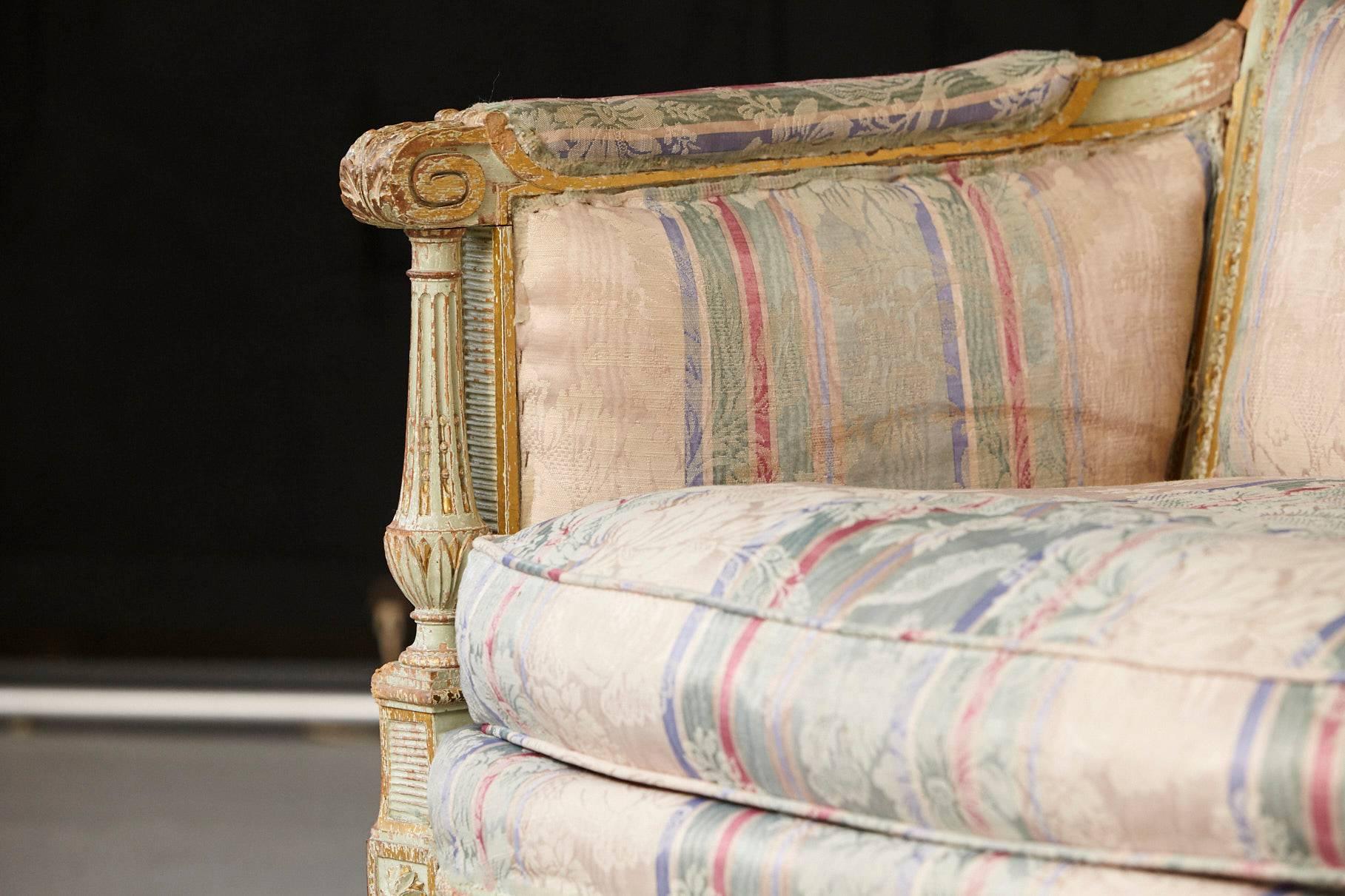 Upholstery 19th Century French Paint and Gild Decorated Bèrgere in the Style of Louis XVI