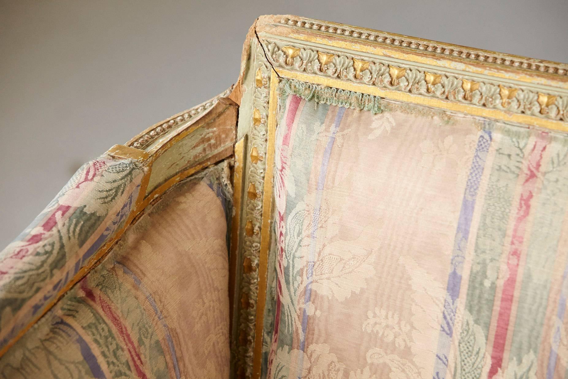 19th Century French Paint and Gild Decorated Bèrgere in the Style of Louis XVI 1