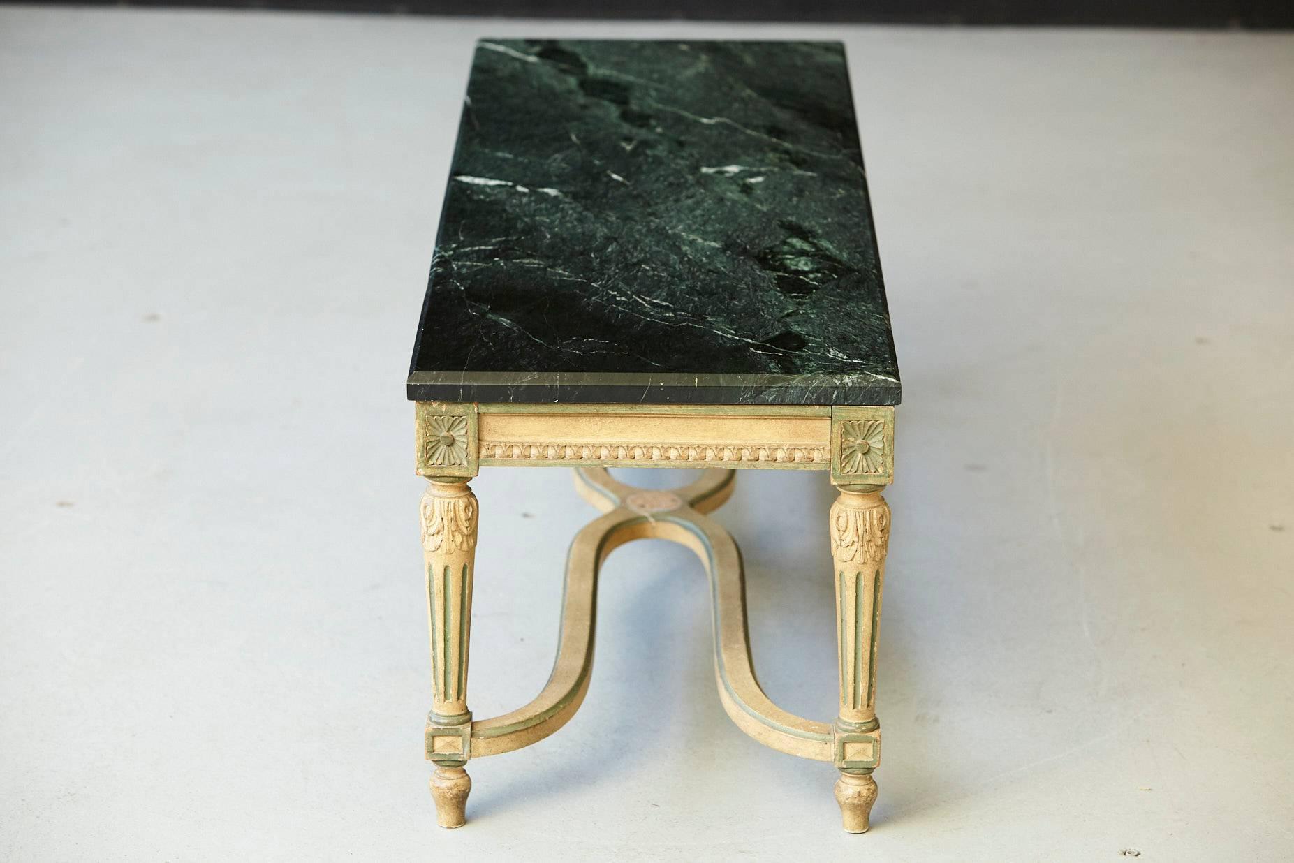 Hand-Painted Early 20th Century Louis XVI Style Painted Coffee Table with Marble Top