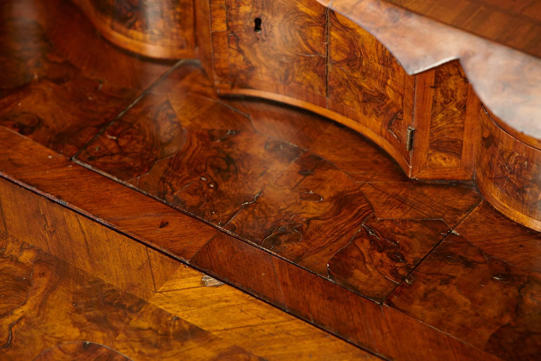 19th Century Italian Burled Walnut Slant Front Desk with Hidden Drawers