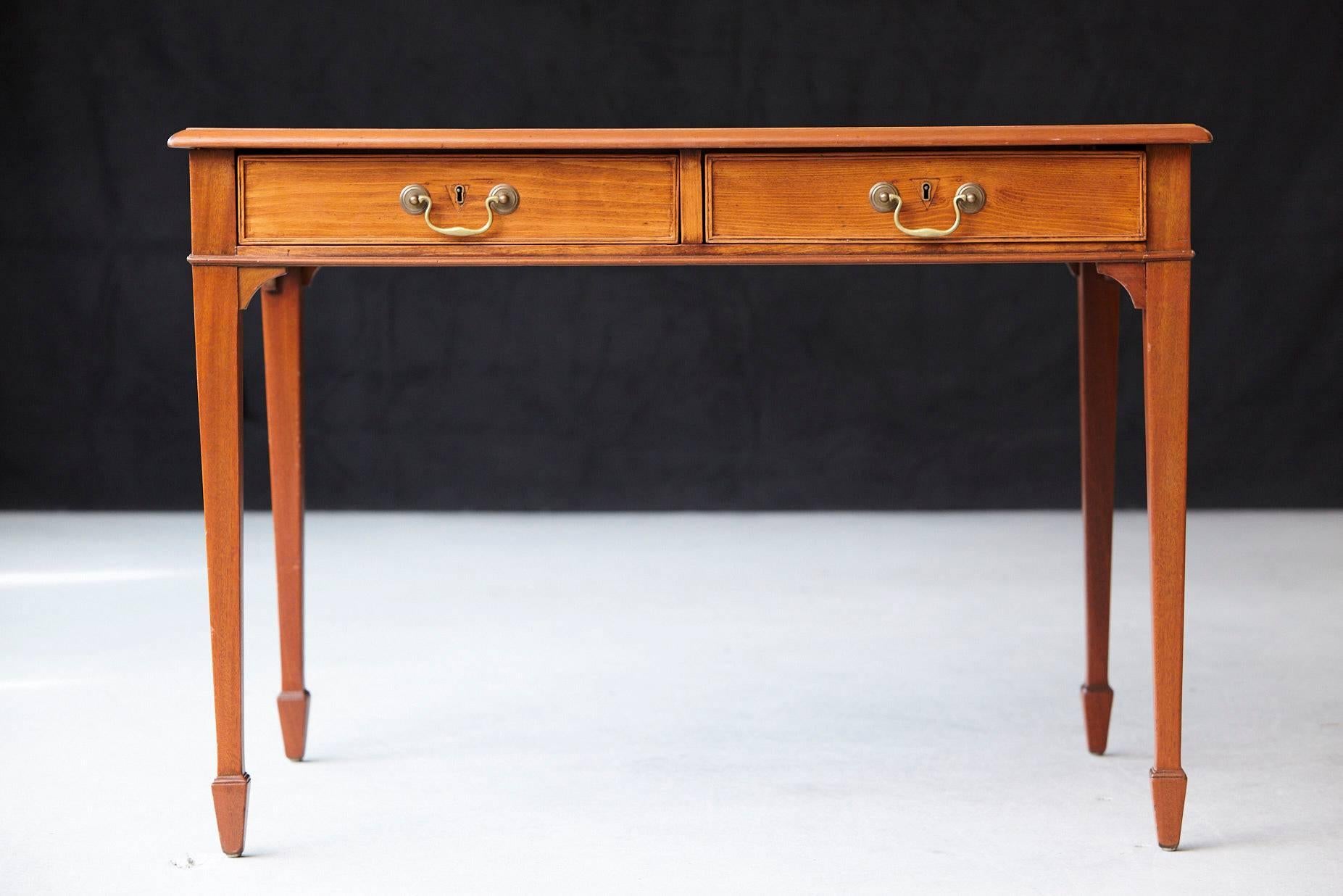 Embossed French Neoclassical Style Walnut Leather Top Desk