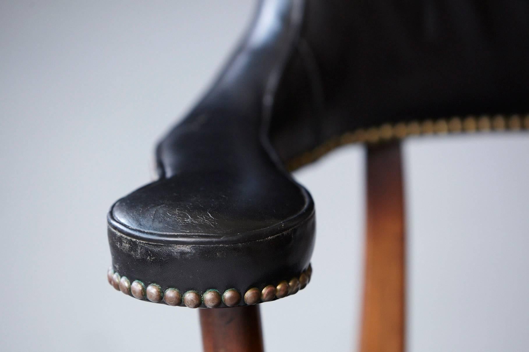 Yale Burge High Back Leather and Walnut 'Banker's' Chair 1