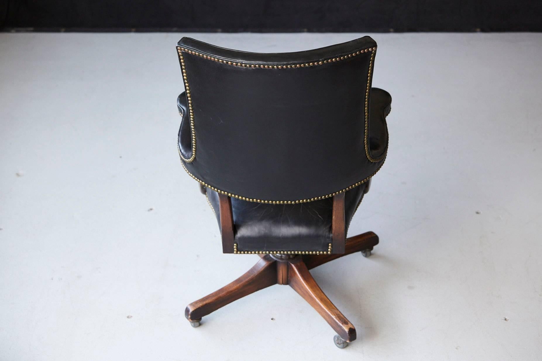 Yale Burge High Back Leather and Walnut 'Banker's' Chair  2