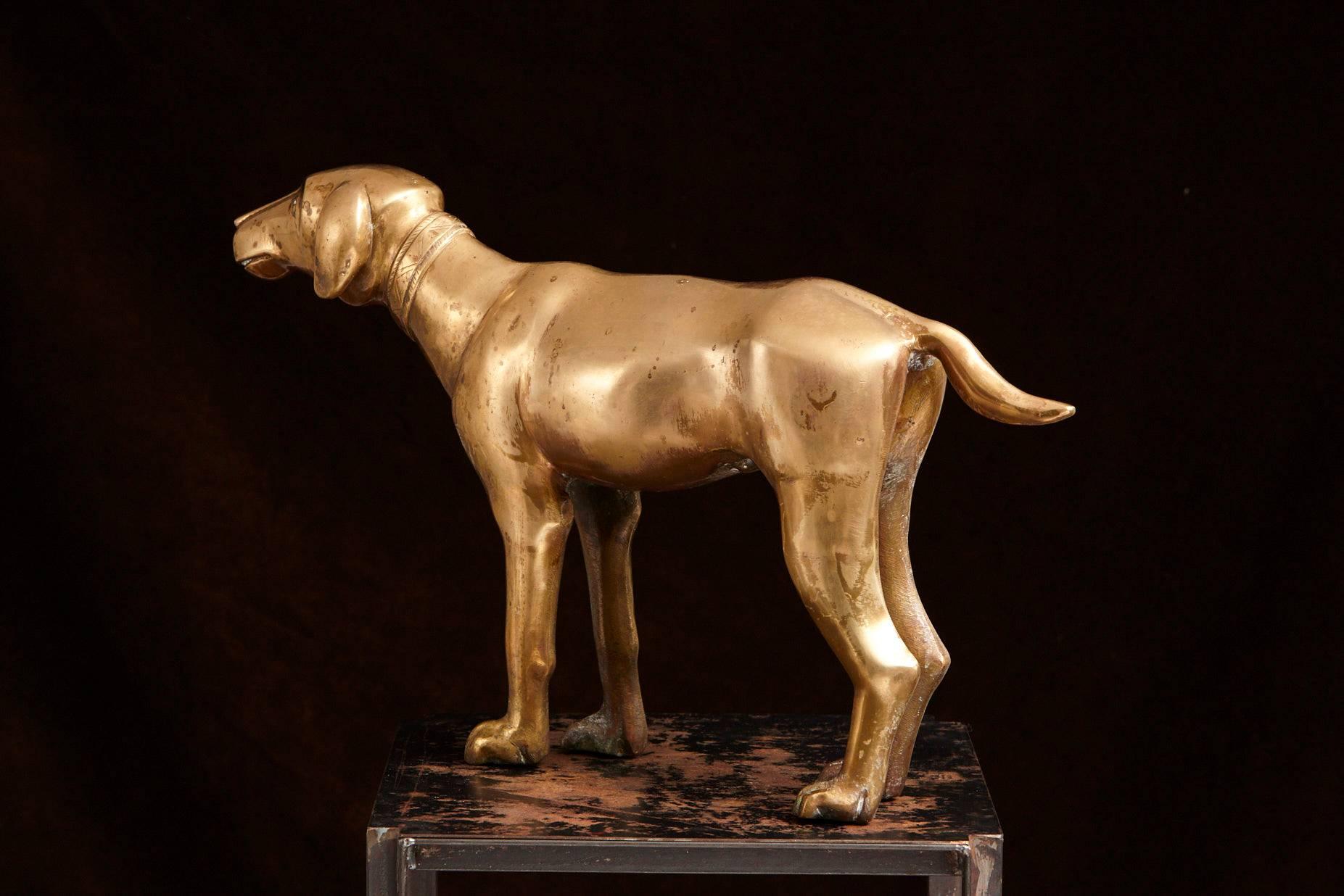 Large Standing Brass Pointer Hunting Dog Door Stop 2