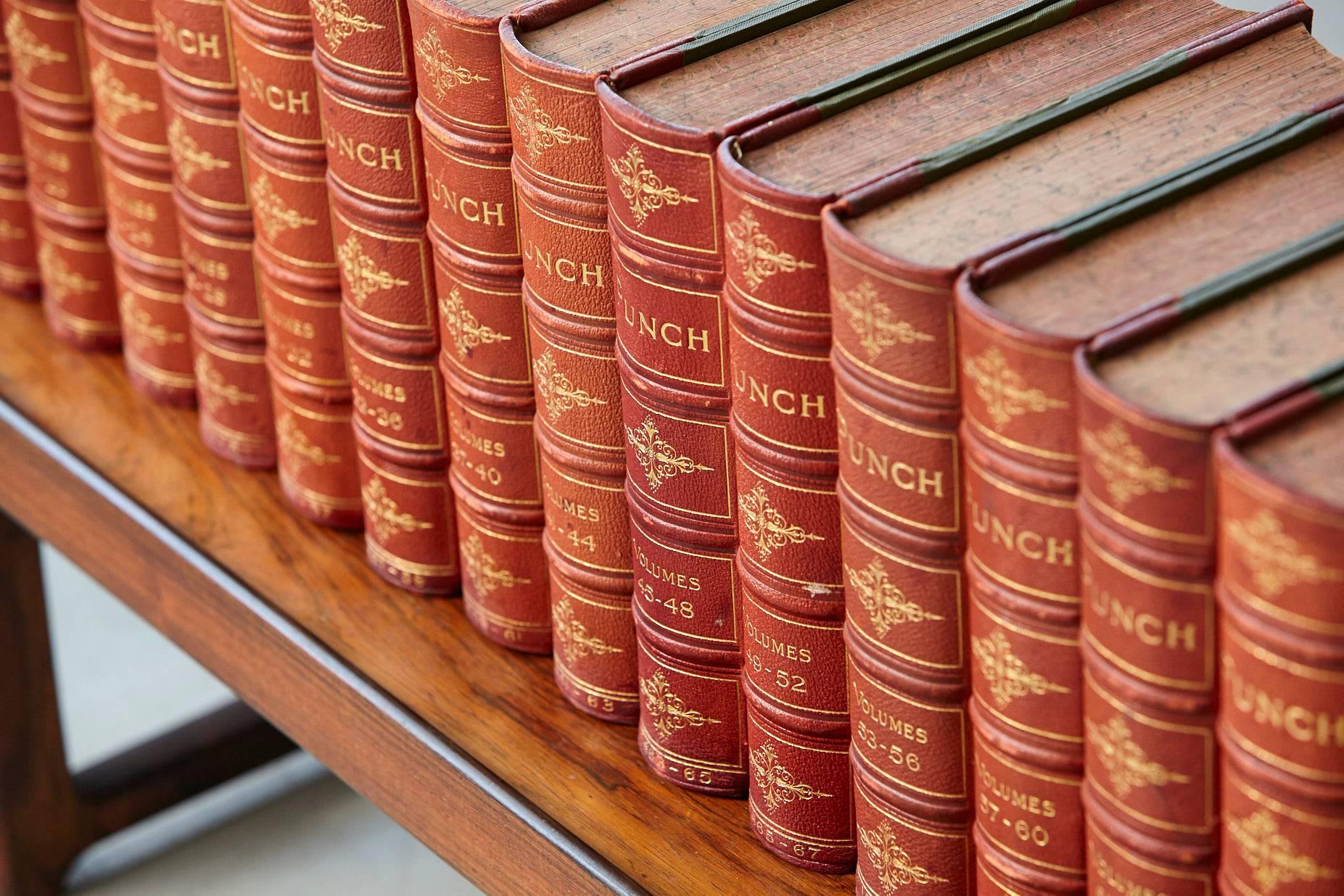 Pressed Set of 24 Leather Bound Volumes of Punch No 5-100 from the Estate of José Ferrer