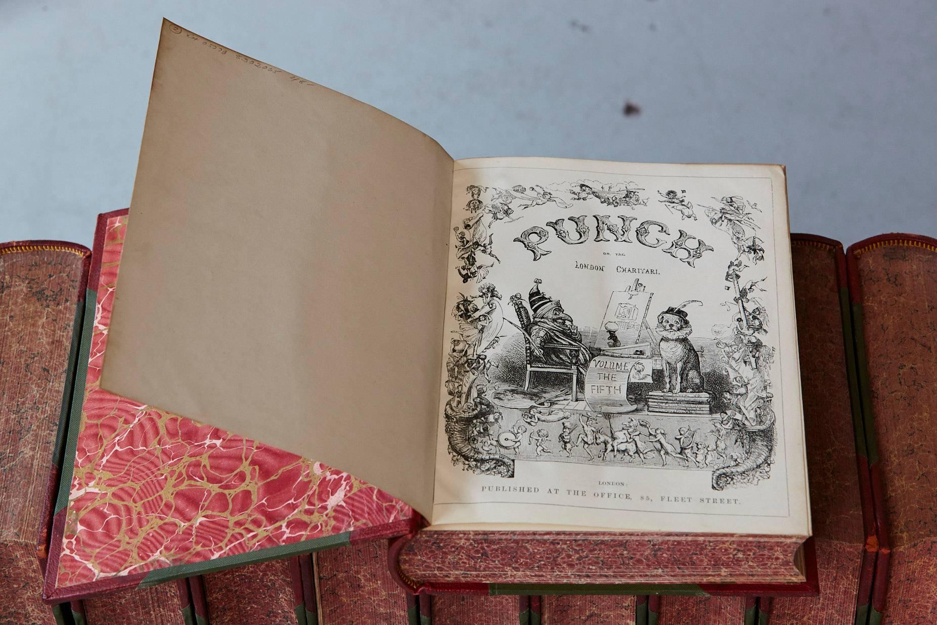 Set of 24 Leather Bound Volumes of Punch No 5-100 from the Estate of José Ferrer 1