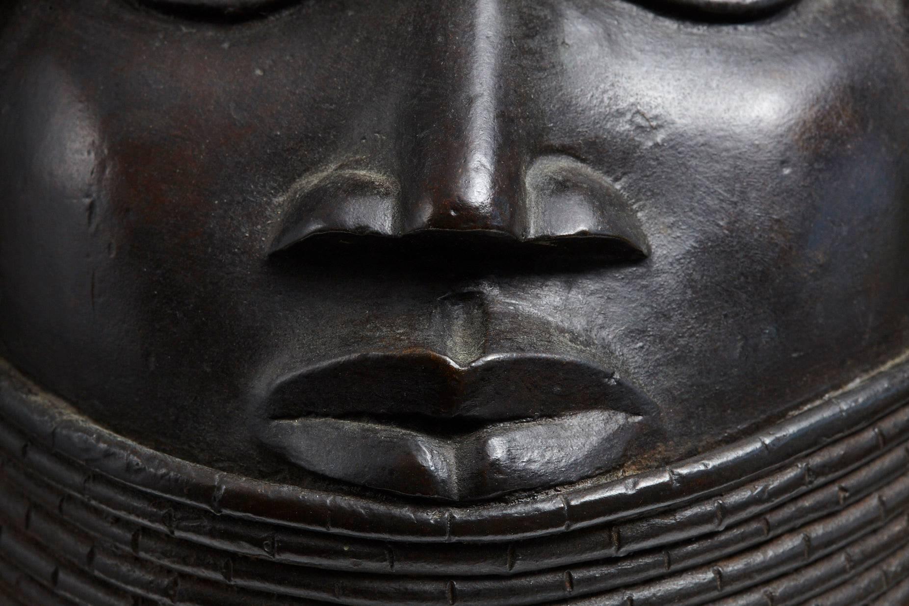 Tribal Benin Bronze Memorial Head from The Nelson Rockefeller Collection, Signed, 1978