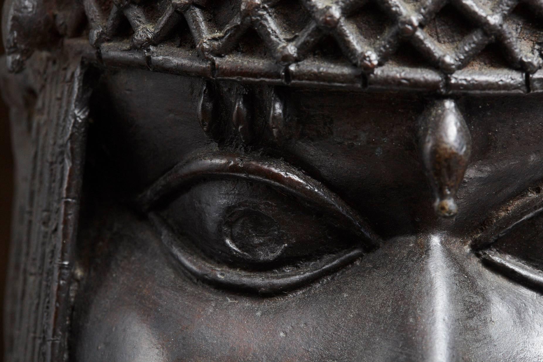 American Benin Bronze Memorial Head from The Nelson Rockefeller Collection, Signed, 1978