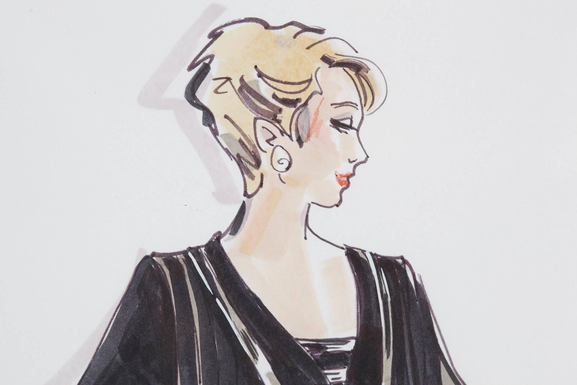 Mid-Century Modern Signed Bob Mackie Fashion Drawing #1 for Rosemary Clooney from the Estate of RC