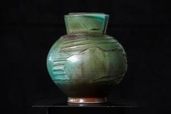 Chris Staley, Large Jar with Textured Surface in Mottled Green, Signed