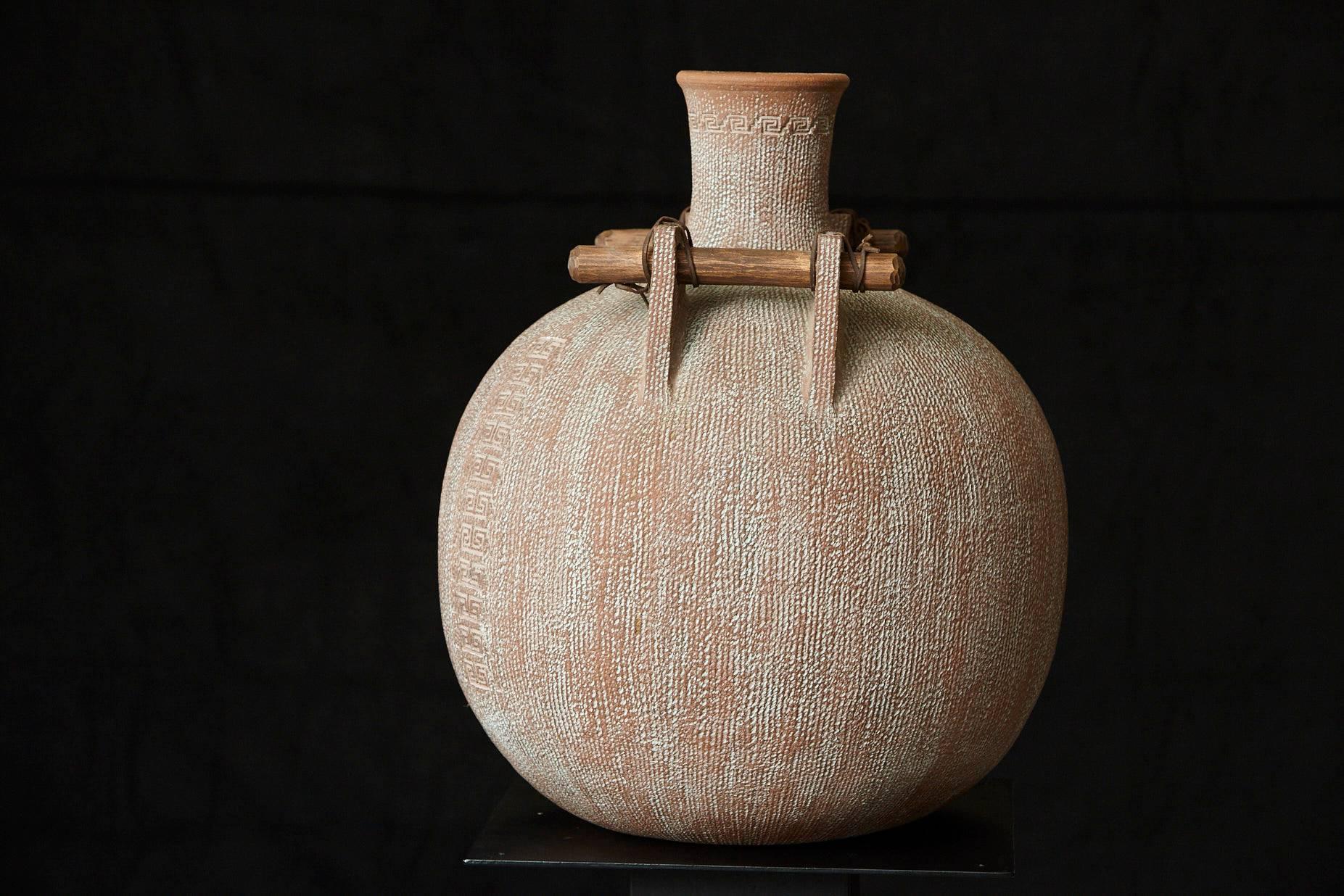 Organic Modern Jack Moulthrop - Huge Ceramic Native Inspired Vessel with Wood Handles, Signed