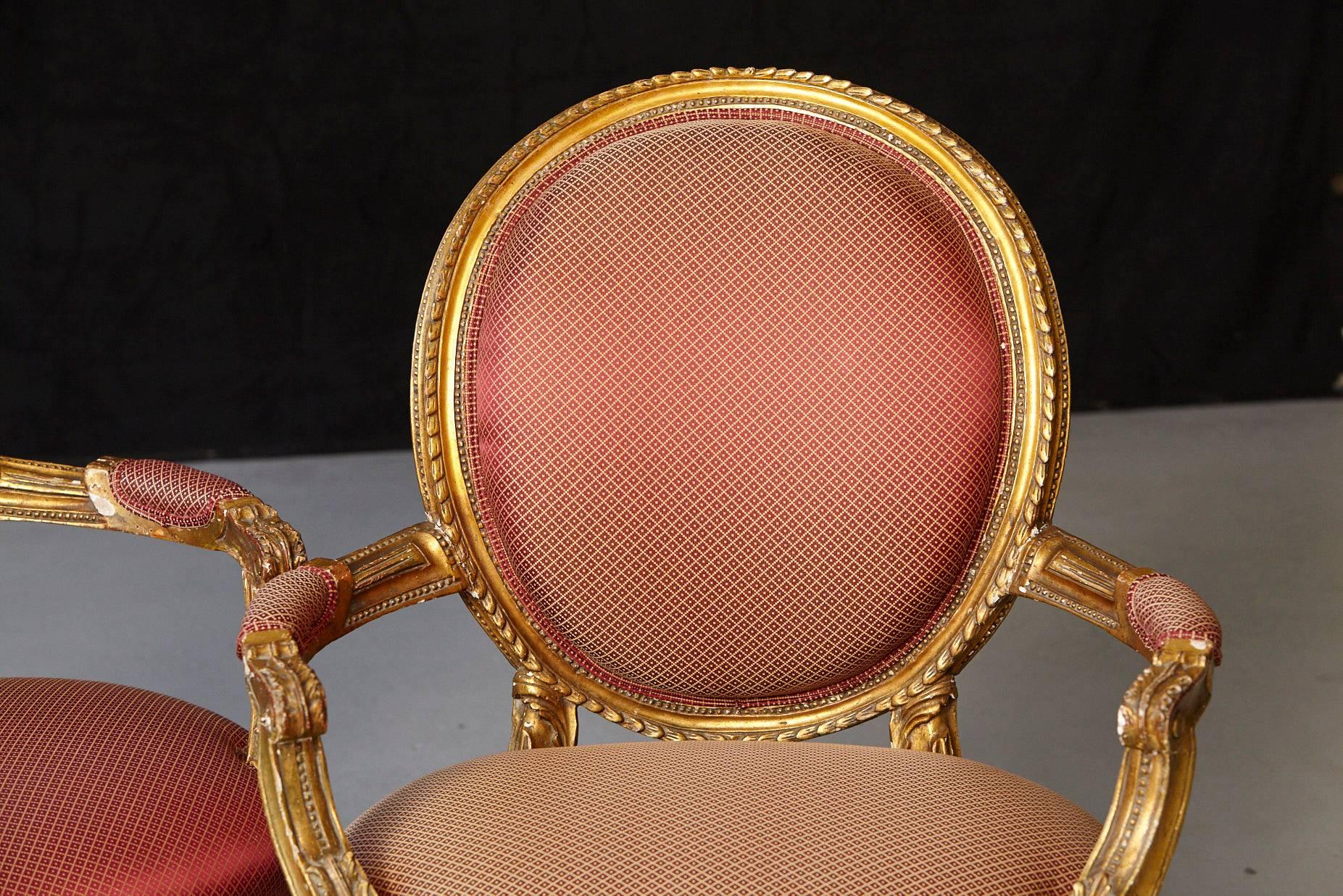 Pair of French Louis XVI Style Gilded Fauteuils 2