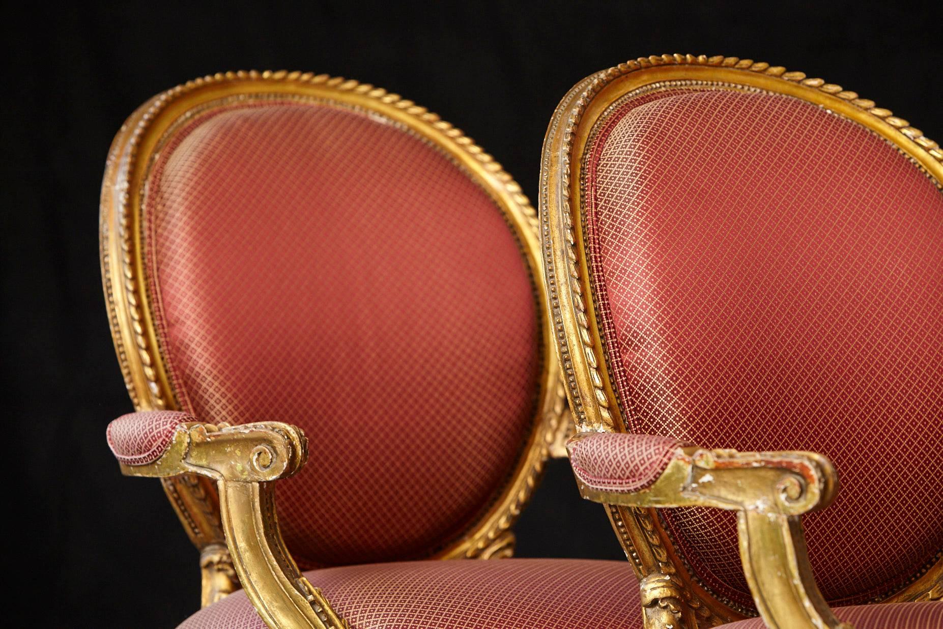 Pair of French Louis XVI Style Gilded Fauteuils 3