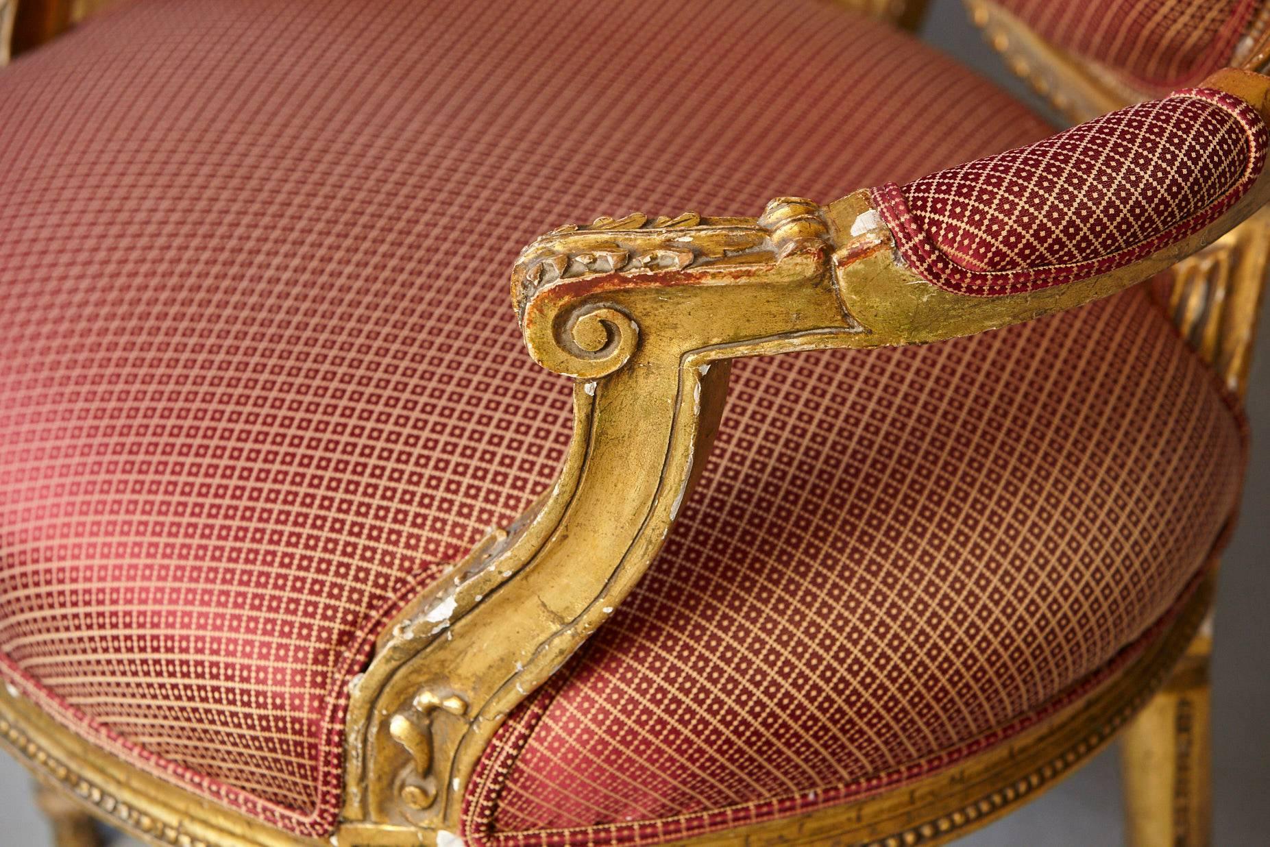 Pair of French Louis XVI Style Gilded Fauteuils 4