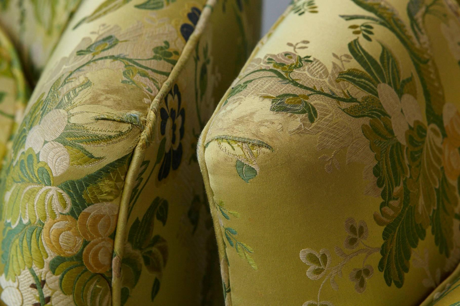 Fabric Pair of Lounge Chairs in Lime Green Floral Chintz from ABC For Sale