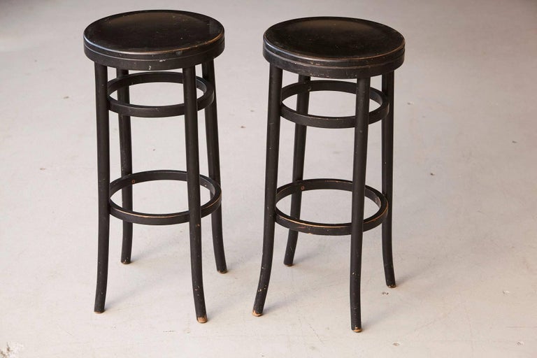 Pair of Original Black Bentwood Bar Stools at 1stDibs