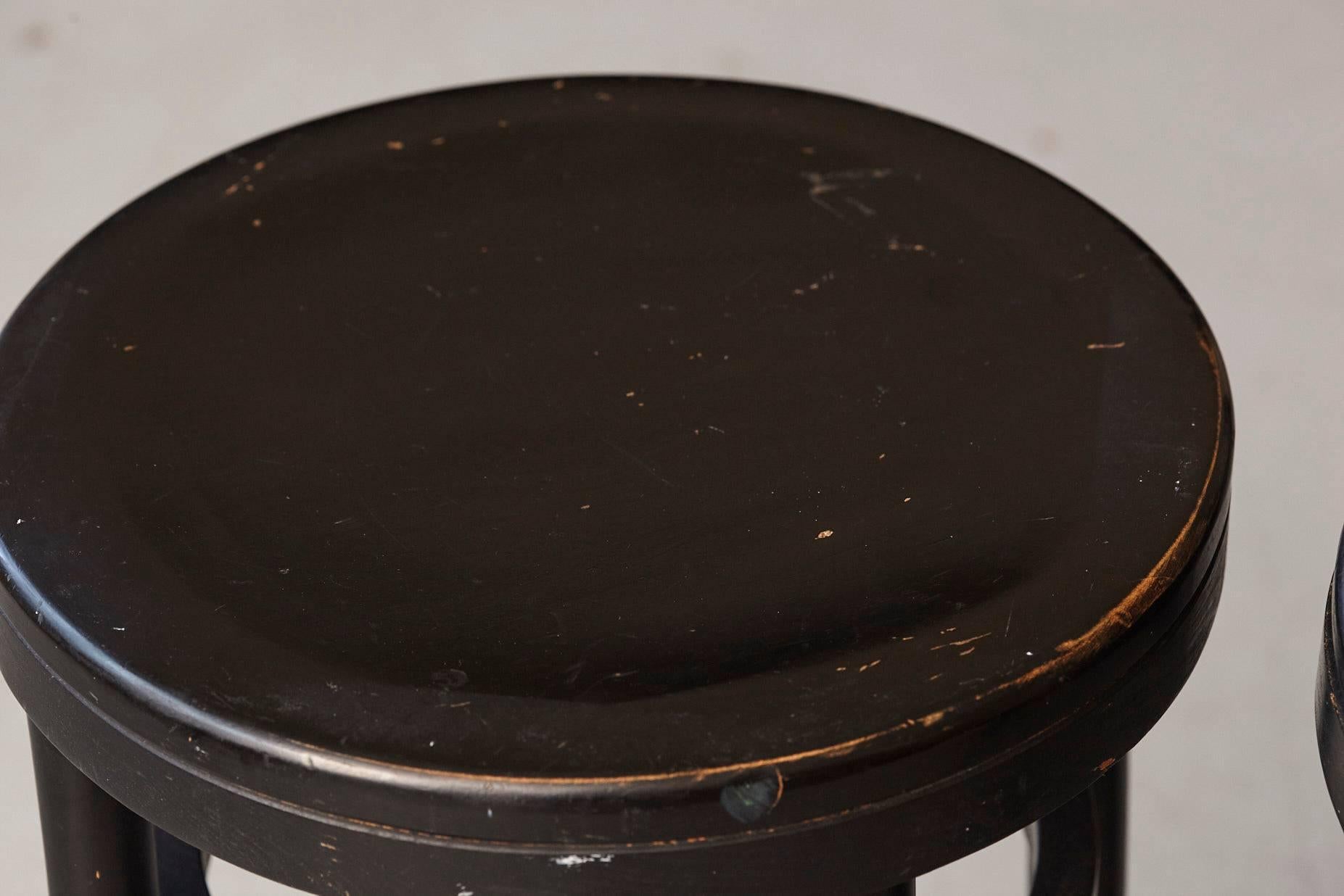 Mid-Century Modern Pair of Original Thonet Black Bentwood Bar Stools