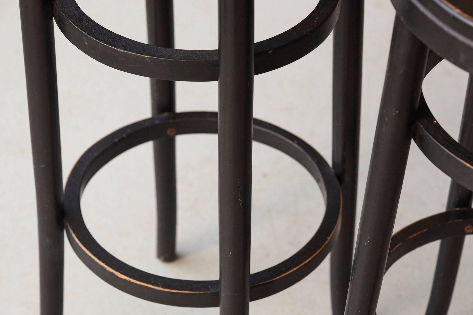 American Pair of Original Thonet Black Bentwood Bar Stools