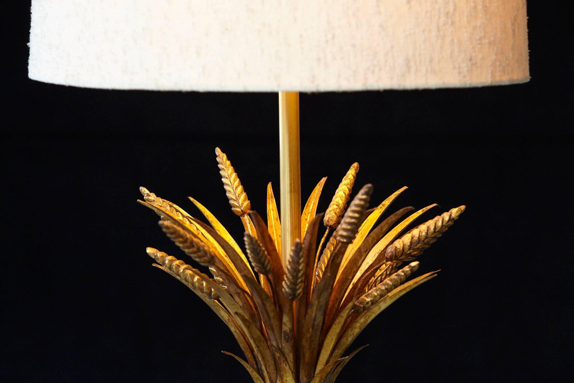 Sheaf of Wheat Gilt Metal Table Lamp by Mabro, Lamp 2 In Good Condition In Pau, FR