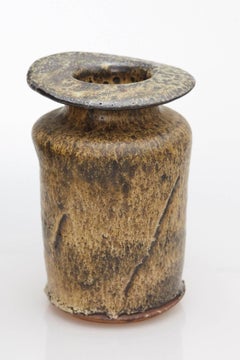 Hand Thrown Freeform Ceramic Vase in Multiple Brown Shades, Signed