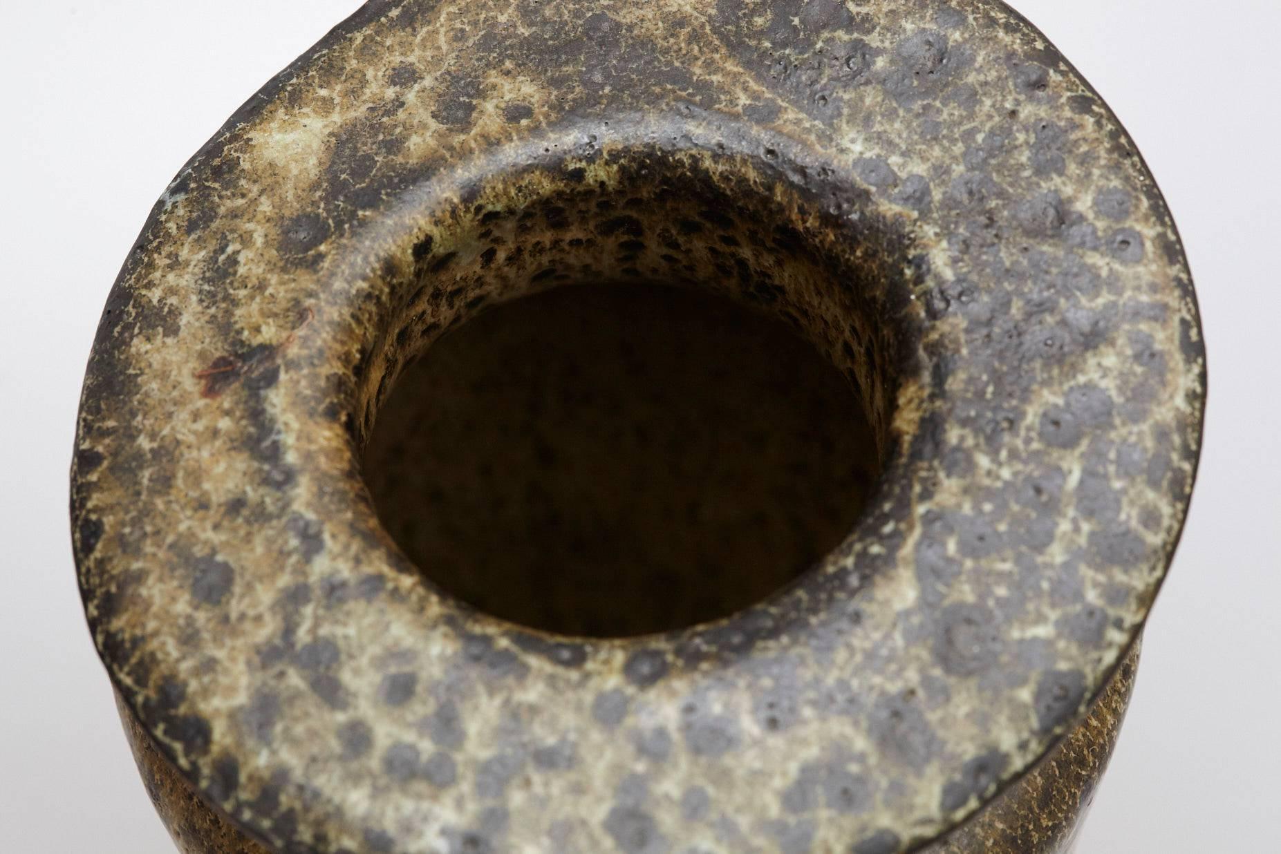 Glazed Hand Thrown Freeform Ceramic Vase in Multiple Brown Shades, Signed