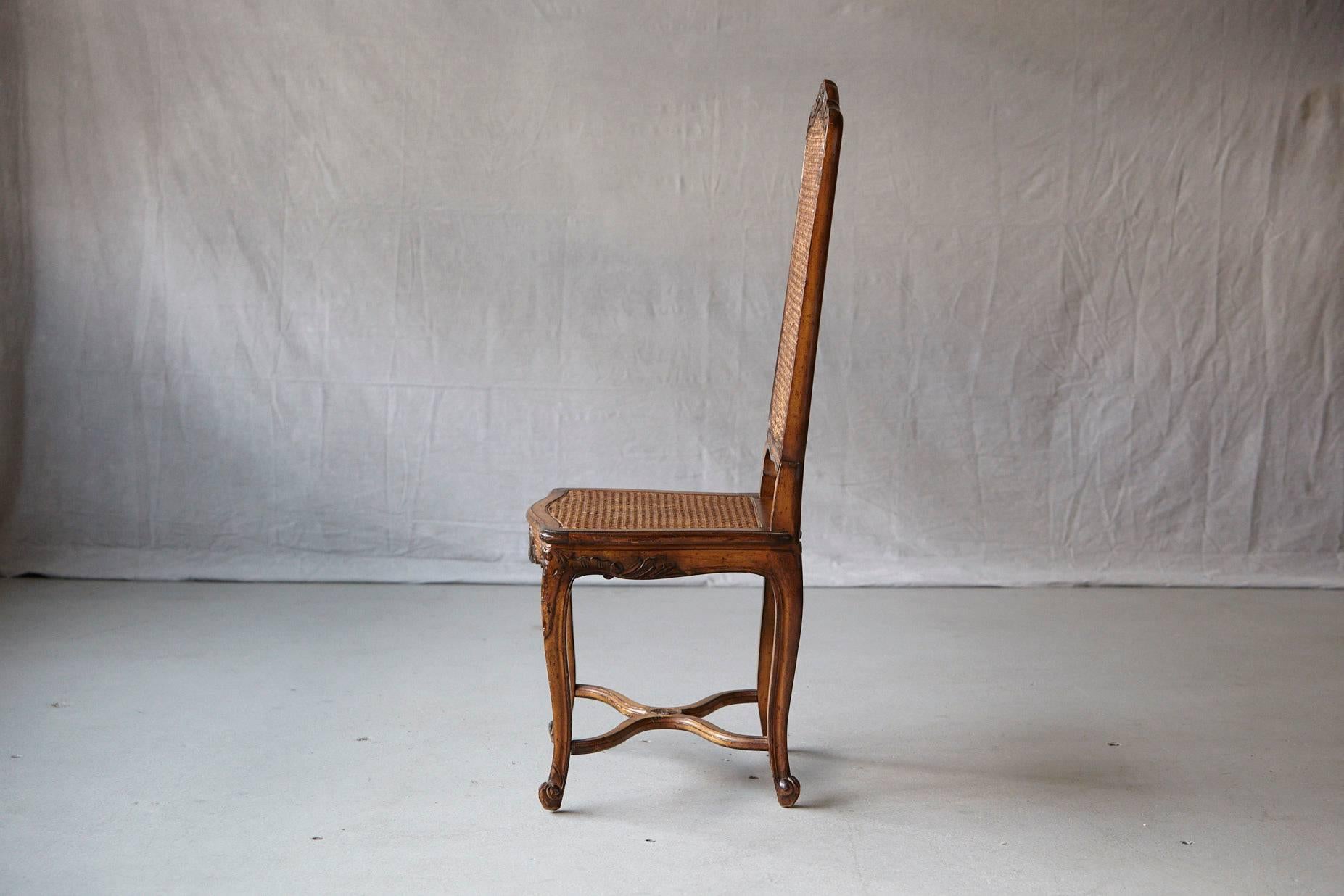 French 19th Century Louis XV Style Caned High Back Wood Chaise